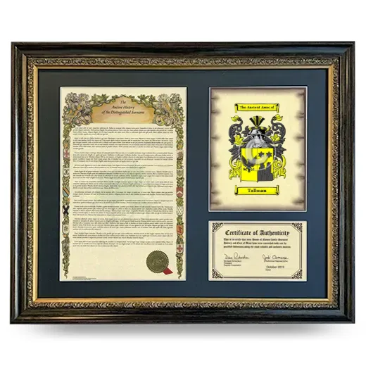 Tallman Framed Surname History and Coat of Arms- Heirloom