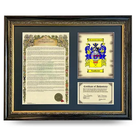 Tamburini Framed Surname History and Coat of Arms- Heirloom
