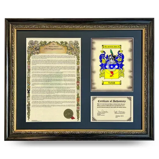 Tarbak Framed Surname History and Coat of Arms- Heirloom