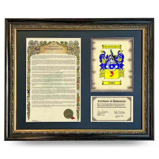 Tarbut Framed Surname History and Coat of Arms- Heirloom