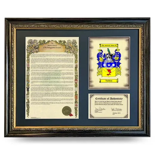 Tarbux Framed Surname History and Coat of Arms- Heirloom