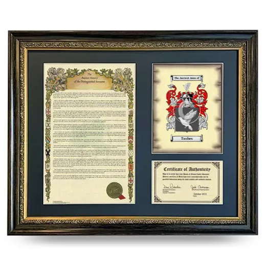 Taubes Framed Surname History and Coat of Arms- Heirloom