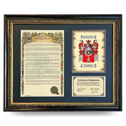 Templeton Framed Surname History and Coat of Arms- Heirloom