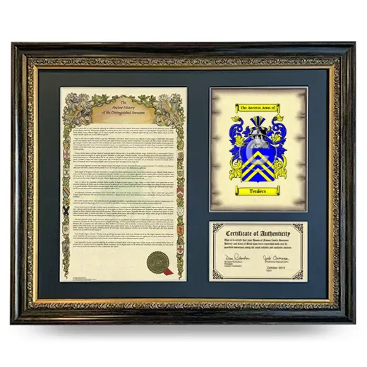 Teniers Framed Surname History and Coat of Arms- Heirloom
