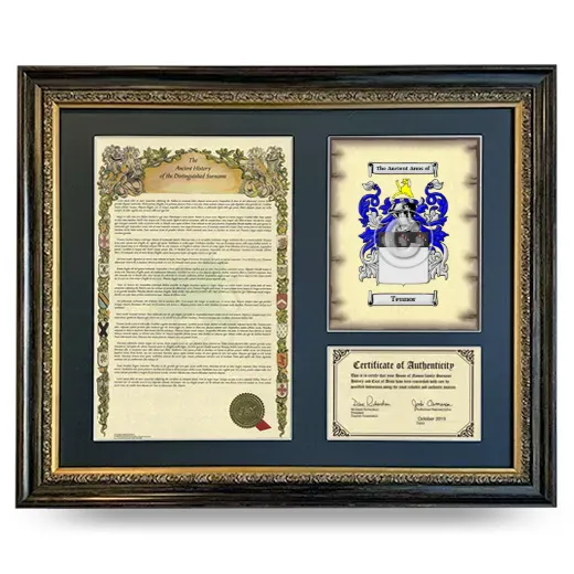 Tennor Framed Surname History and Coat of Arms- Heirloom