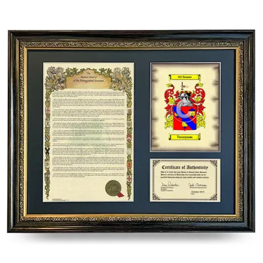 Tennyson Framed Surname History and Coat of Arms- Heirloom