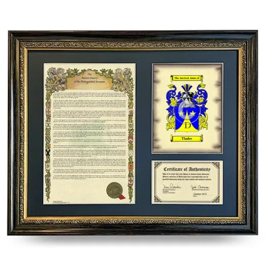 Thaler Framed Surname History and Coat of Arms- Heirloom