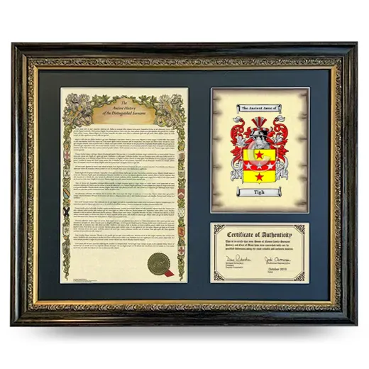 Tigh Framed Surname History and Coat of Arms- Heirloom