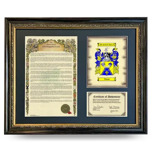 Timm Framed Surname History and Coat of Arms- Heirloom