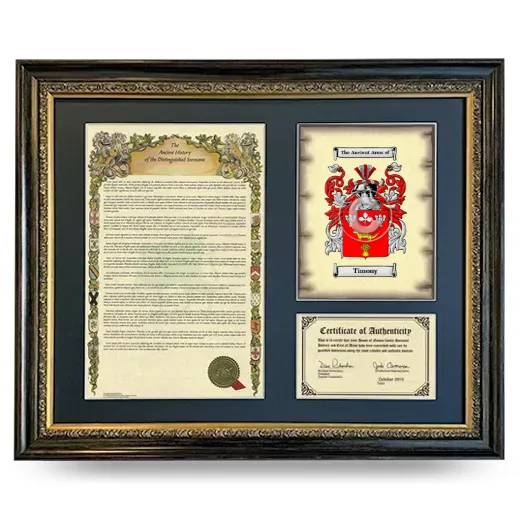 Timony Framed Surname History and Coat of Arms- Heirloom