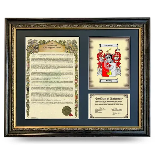 Tinlay Framed Surname History and Coat of Arms- Heirloom
