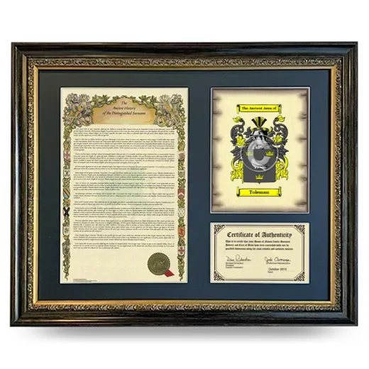 Toleman Framed Surname History and Coat of Arms- Heirloom