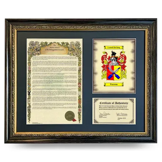 Torrens Framed Surname History and Coat of Arms- Heirloom