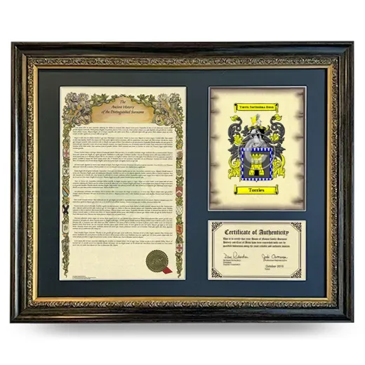 Torries Framed Surname History and Coat of Arms- Heirloom