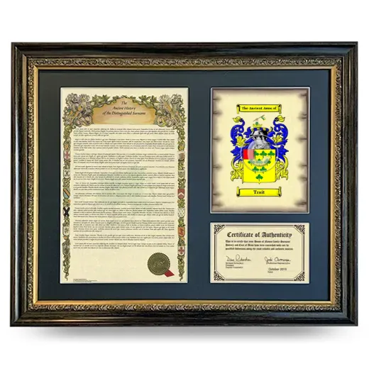 Trait Framed Surname History and Coat of Arms- Heirloom