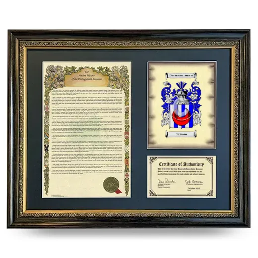Trimm Framed Surname History and Coat of Arms- Heirloom