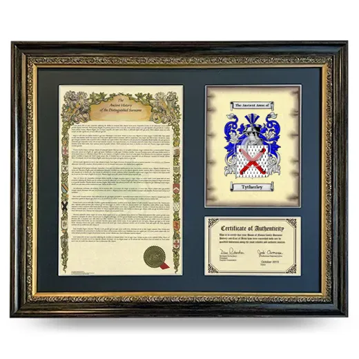 Tytherley Framed Surname History and Coat of Arms- Heirloom