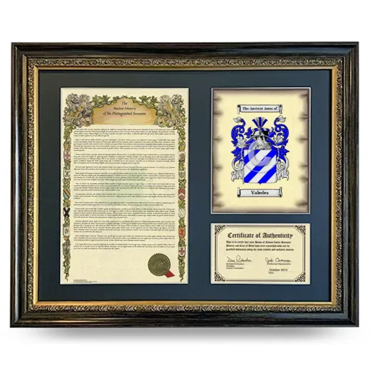Valedez Framed Surname History and Coat of Arms- Heirloom