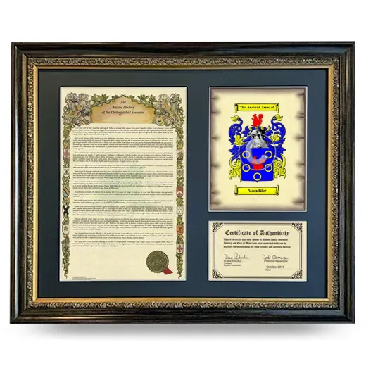 Vandike Framed Surname History and Coat of Arms- Heirloom