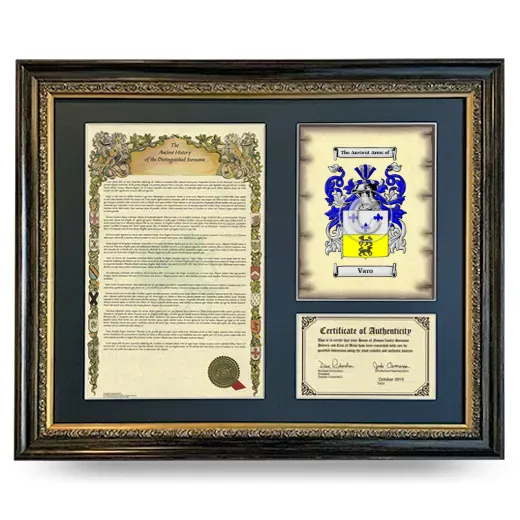 Varo Framed Surname History and Coat of Arms- Heirloom