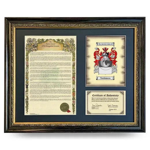 Veulemans Framed Surname History and Coat of Arms- Heirloom