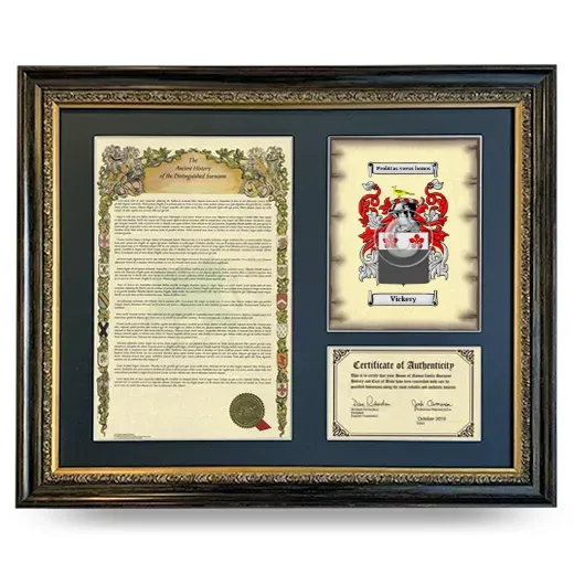 Vickery Framed Surname History and Coat of Arms- Heirloom
