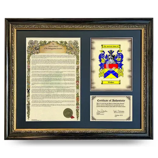 Vivian Framed Surname History and Coat of Arms- Heirloom