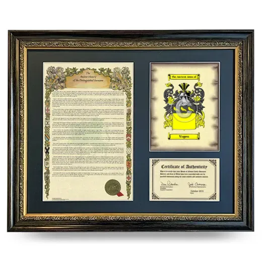 Vogen Framed Surname History and Coat of Arms- Heirloom