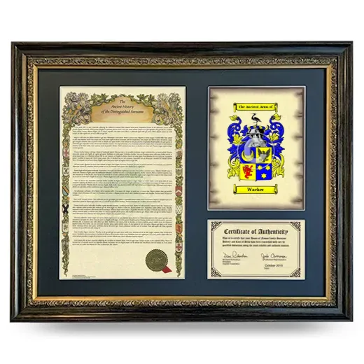 Wacker Framed Surname History and Coat of Arms- Heirloom