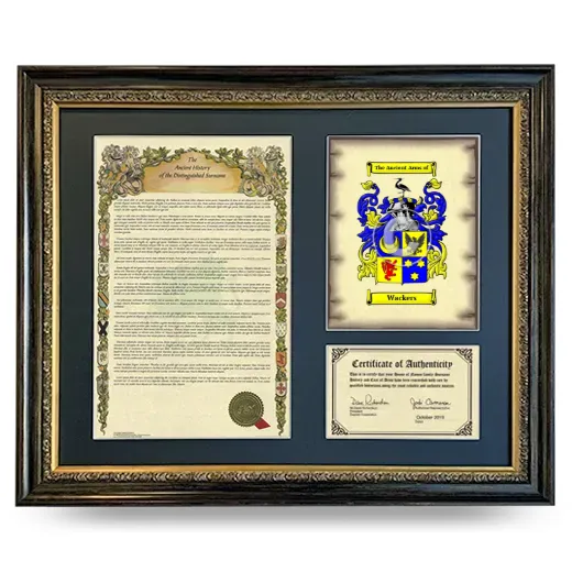 Wackers Framed Surname History and Coat of Arms- Heirloom