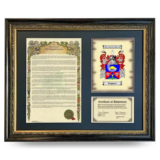 Wagman Framed Surname History and Coat of Arms- Heirloom
