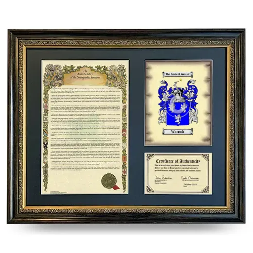 Warrock Framed Surname History and Coat of Arms- Heirloom