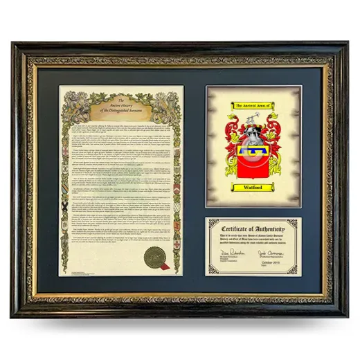 Watford Framed Surname History and Coat of Arms- Heirloom