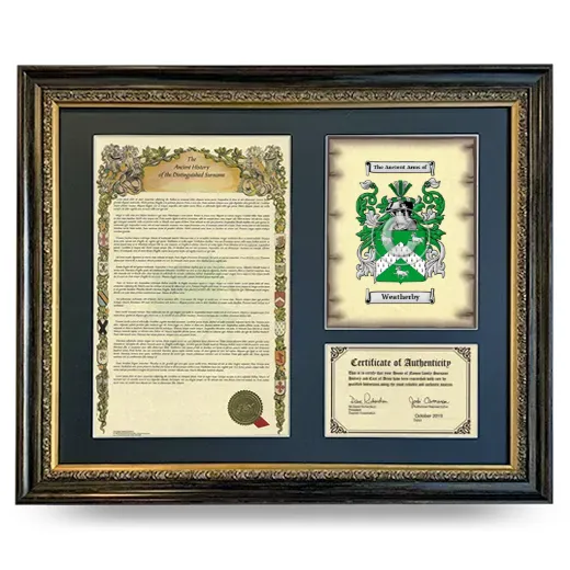 Weatherby Framed Surname History and Coat of Arms- Heirloom