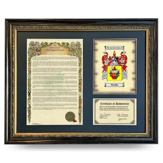 Weeble Framed Surname History and Coat of Arms- Heirloom