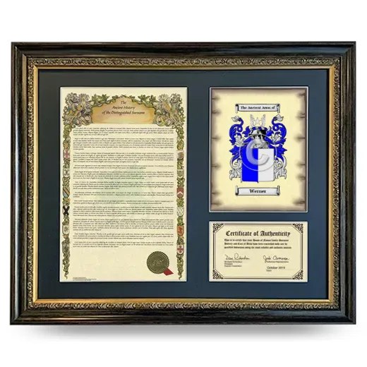 Werner Framed Surname History and Coat of Arms- Heirloom