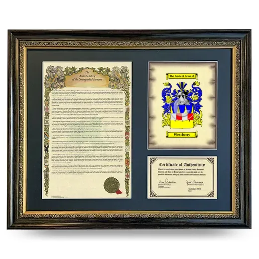 Westberry Framed Surname History and Coat of Arms- Heirloom