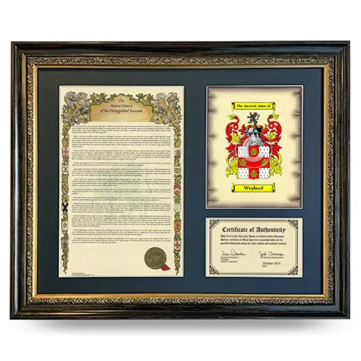 Weyland Framed Surname History and Coat of Arms- Heirloom