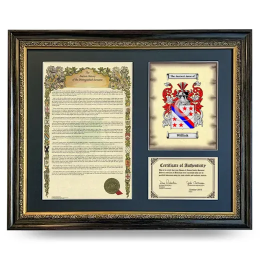 Willink Framed Surname History and Coat of Arms- Heirloom