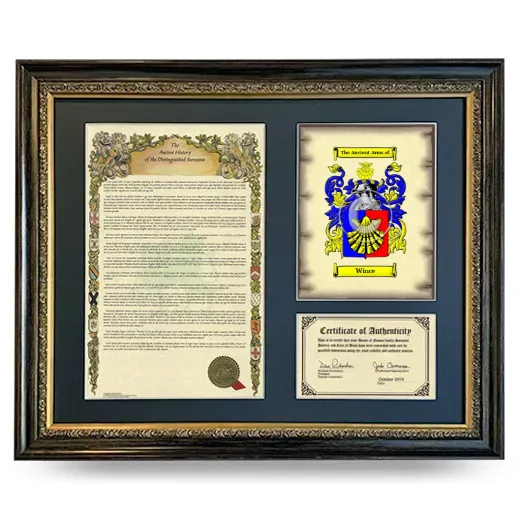 Wince Framed Surname History and Coat of Arms- Heirloom