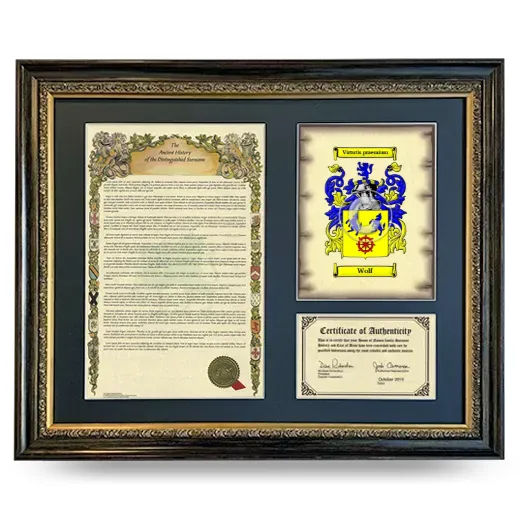 Wolf Framed Surname History and Coat of Arms- Heirloom