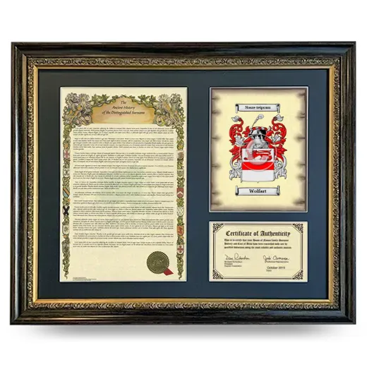 Wolfart Framed Surname History and Coat of Arms- Heirloom