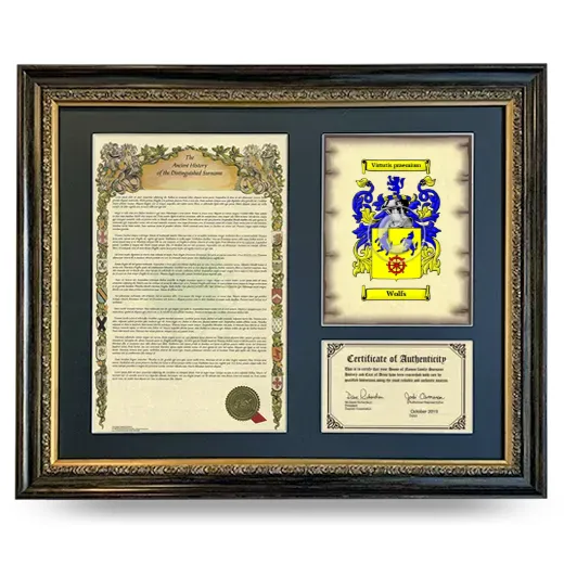 Wolfs Framed Surname History and Coat of Arms- Heirloom
