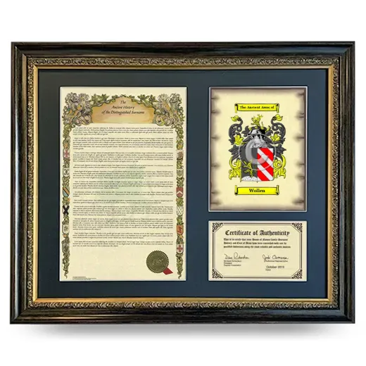 Wollen Framed Surname History and Coat of Arms- Heirloom