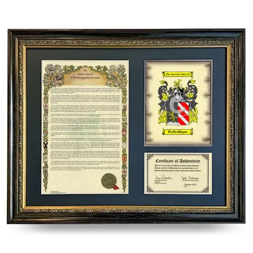 Wollschlager Framed Surname History and Coat of Arms- Heirloom