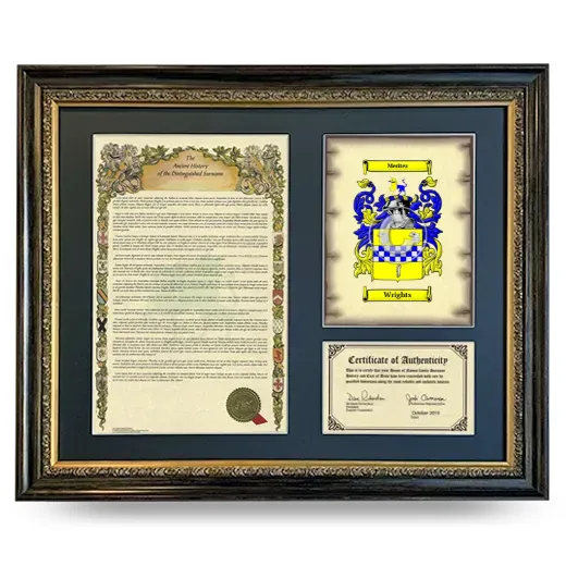 Wrights Framed Surname History and Coat of Arms- Heirloom