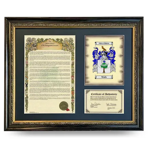 Wuth Framed Surname History and Coat of Arms- Heirloom