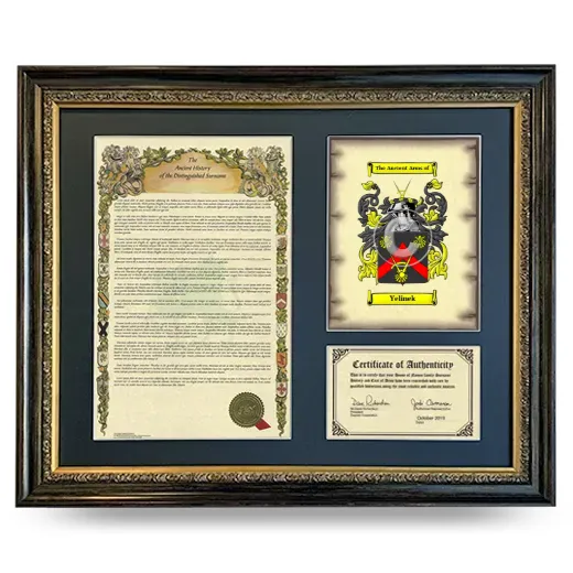 Yelinek Framed Surname History and Coat of Arms- Heirloom