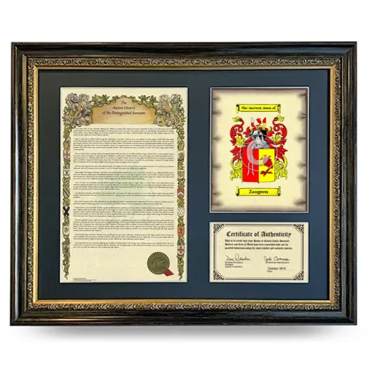 Zangeen Framed Surname History and Coat of Arms- Heirloom