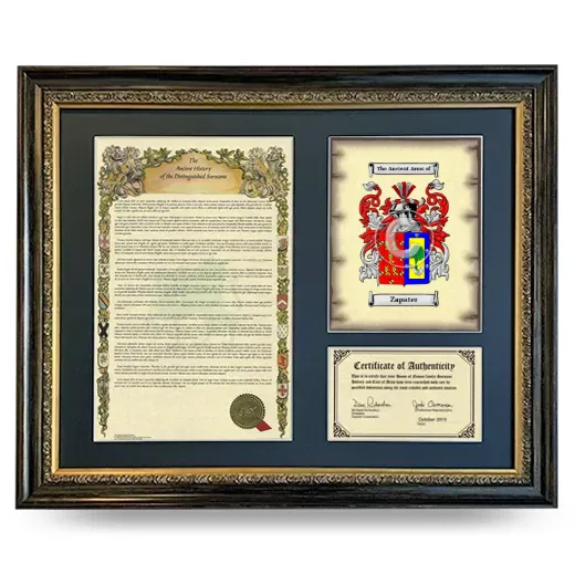 Zapater Framed Surname History and Coat of Arms- Heirloom
